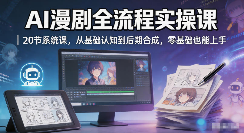 AI漫剧全流程实操课｜20节系统课，从基础认知到后期合成，零基础也能上手-齐力副业