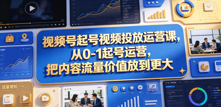 视频号起号视频投放运营课，从0-1起号运营，把内容流量价值放到更大-齐力副业