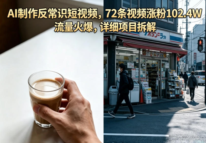 AI制作反常识短视频，72条视频涨粉102.4W，流量火爆，详细项目拆解-齐力副业