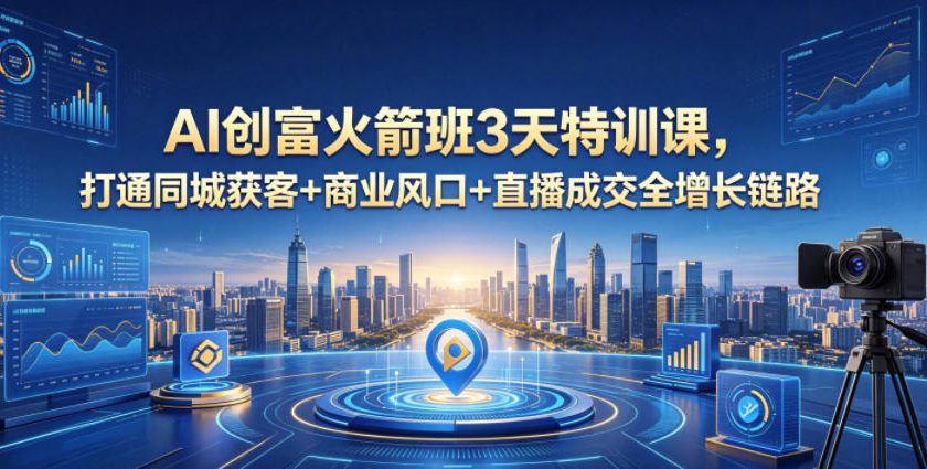AI创富火箭班3天特训课,打通同城获客+商业风口+直播成交全增长链路,2026年4月新课-齐力副业