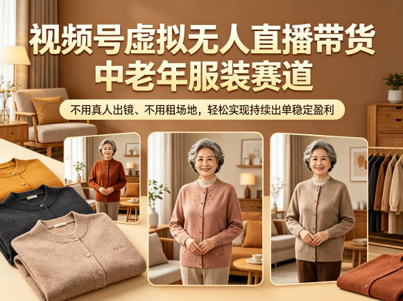 视频号虚拟无人直播带货中老年服装赛道,不用真人出镜、不用租场地,轻松实现持续出单稳定盈利-齐力副业