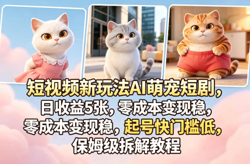 短视频新玩法AI萌宠短剧，日收益5张，零成本变现稳，起号快门槛低，保姆级拆解教程-齐力副业