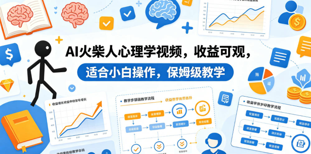 AI火柴人心理学视频，收益可观，适合小白操作，保姆级教学-齐力副业
