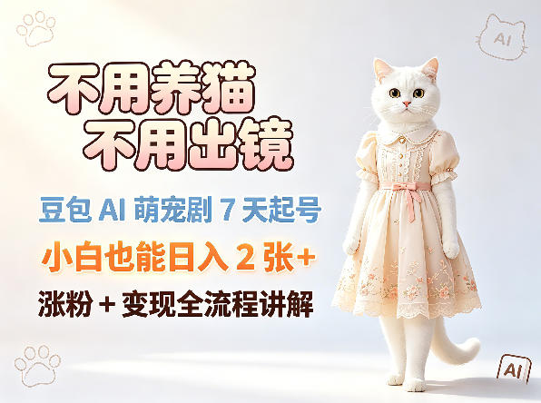 不用养猫不用出镜，豆包AI萌宠剧7天起号，小白也能日入2张+，涨粉+变现全流程讲解-知行副业网