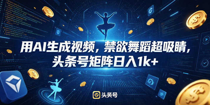 用AI生成视频，禁欲舞蹈超吸睛，头条号矩阵日入1k+-齐力副业