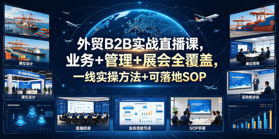 外贸B2B实战直播课,业务+管理+展会全覆盖,一线实操方法+可落地SOP-齐力副业