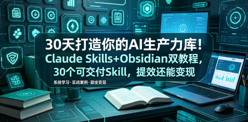 30天打造你的AI生产力库!Claude Skills+Obsidian 双教程,30 个可交付 Skill,提效还能变现-齐力副业