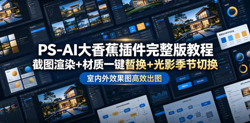 PS-AI大香蕉插件完整版教程，截图渲染+材质一键替换+光影季节切换，室内外效果图高效出图高阶课程-齐力副业