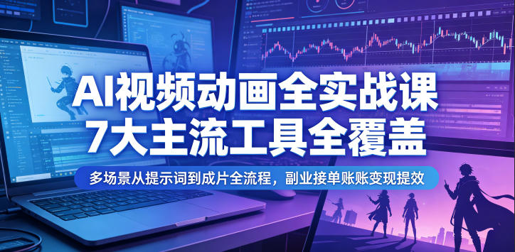 AI视频动画全实战课,7大主流工具全覆盖,多场景从提示词到成片全流程,副业接单账号变现提效-齐力副业