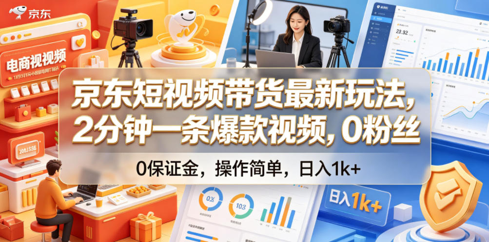 京东短视频带货最新玩法,2分钟一条爆款视频,0粉丝,0保证金,操作简单,日入1k+【揭秘】-齐力副业