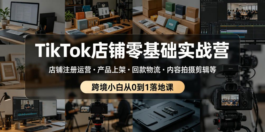 TikTok店铺零基础实战营,店铺注册运营・产品上架・回款物流・内容拍摄剪辑等 ,跨境小白从0到1落地课-齐力副业