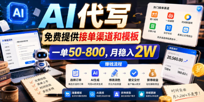AI代写,免费提供接单渠道和模板,一单50-800,月稳入2W【揭秘】-齐力副业
