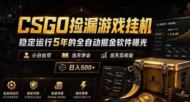 CSGO捡漏游戏挂G,稳定运行5年的全自动掘金软件曝光,小白也可当天学会,当天见收益,日入500+【揭秘】-齐力副业