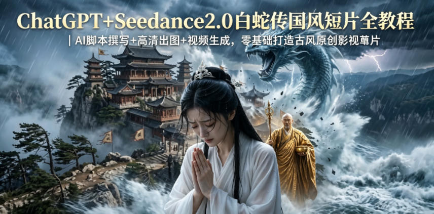 ChatGPT+Seedance2.0白蛇传国风短片全教程｜AI脚本撰写+高清出图+视频生成，零基础打造古风原创影视短片-齐力副业