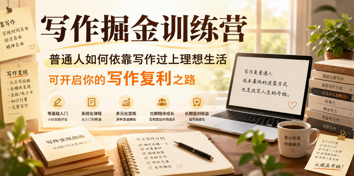 写作掘金训练营,普通人如何依靠写作过上理想生活,可开启你的写作复利之路(更新6月)-齐力副业