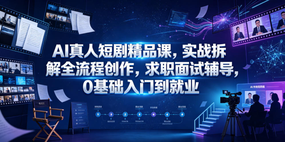 AI真人短剧精品课,实战拆解全流程创作,求职面试辅导,0基础入门到就业-齐力副业