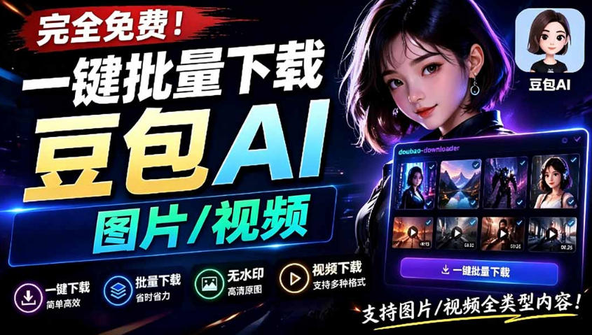 Github最新发布！一键批量下载豆包AI无水印图片/视频，简单易用，自动解析提示词-齐力副业