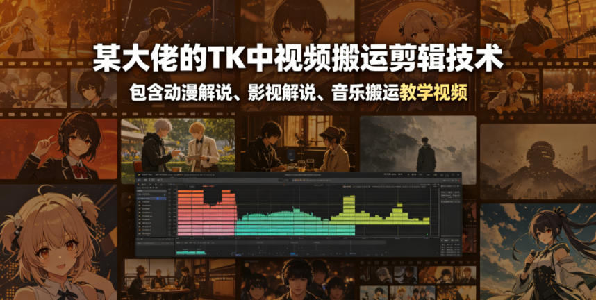 某大佬的TK中视频搬运剪辑技术，包含动漫解说、影视解说、音乐搬运教学视频-齐力副业