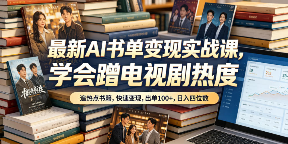 最新AI书单变现实战课，学会蹭电视剧热度，追热点书籍，快速变现，出单100+，日入四位数-齐力副业