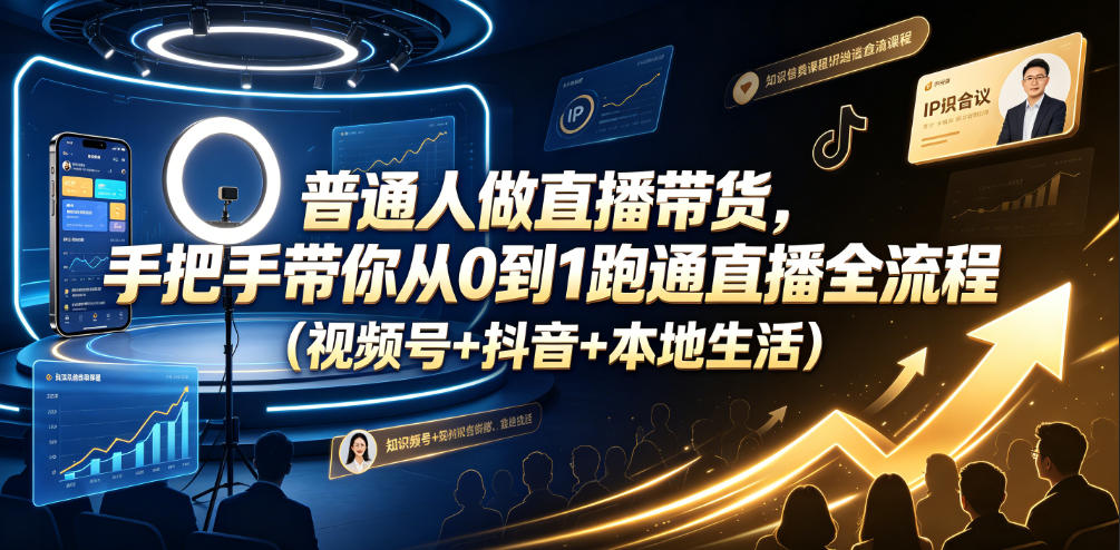 普通人做直播带货，手把手带你从0到1跑通直播全流程（视频号+抖音+本地生活）-齐力副业