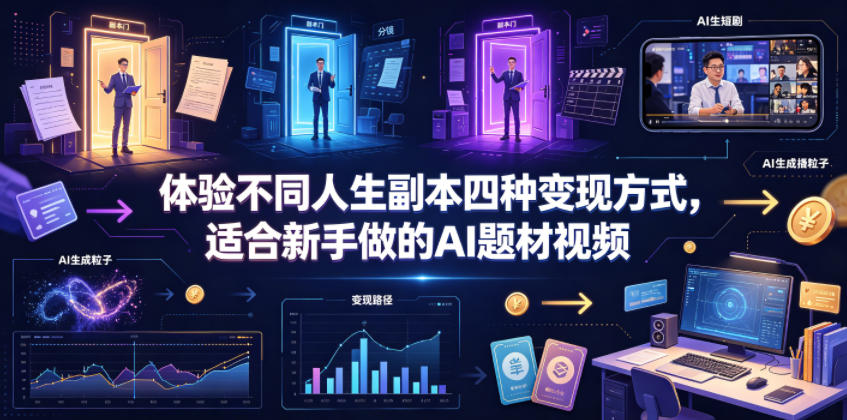 体验不同人生副本四种变现方式,适合新手做的AI题材视频-齐力副业