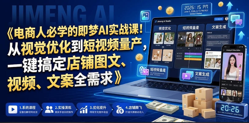 电商人必学的即梦AI实战课！从视觉优化到短视频量产，一键搞定店铺图文、视频、文案全需求-齐力副业