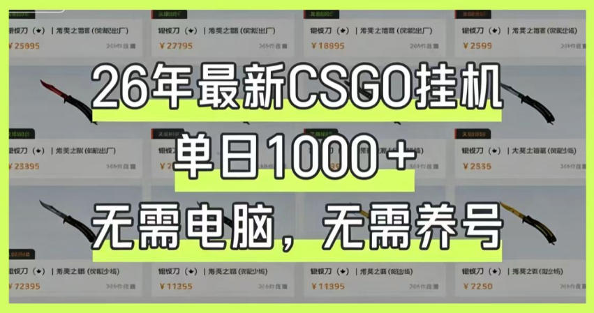 26年最新CSGO挂G系统,单日1000+,无需电脑,无需养号,0基础可上手【揭秘】-齐力副业