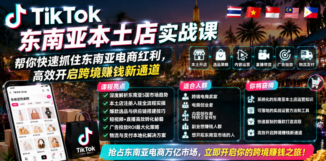 TikTok东南亚本土店实战课,帮你快速抓住东南亚电商红利,高效开启跨境賺钱新通道插图 TikTok东南亚本土店实战课,帮你快速抓住东南亚电商红利,高效开启跨境賺钱新通道插图