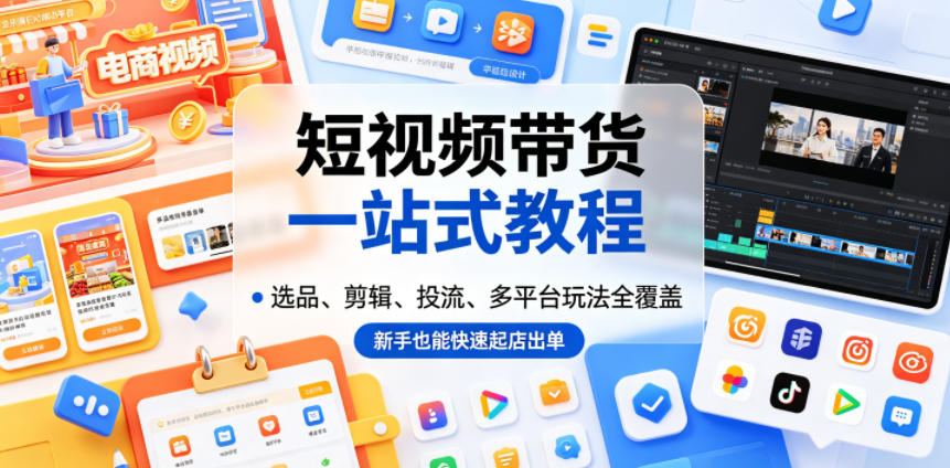短视频带货一站式教程,选品、剪辑、投流、多平台玩法全覆盖,新手也能快速起店出单-齐力副业