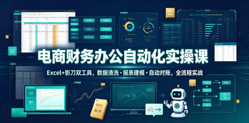 电商财务办公自动化实操课，Excel+影刀双工具，数据清洗・报表建模・自动对账，全流程实战-齐力副业