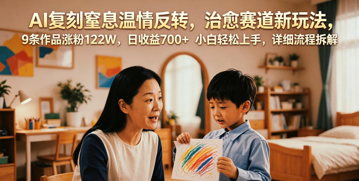 AI复刻窒息温情反转,治愈赛道新玩法,9条作品涨粉122W,日收益700+ 小白轻松上手,详细流程拆解-齐力副业