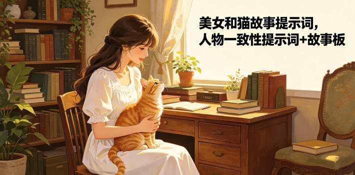 美女和猫故事提示词,人物一致性提示词+故事板-齐力副业