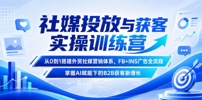 社媒投放与获客实操训练营,从0到1搭建外贸社媒营销体系,FB+INS广告全流程,掌握AI赋能下的B2B获客新增长-齐力副业