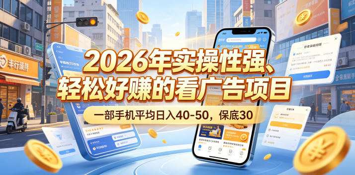 2026年实操性强、轻松好賺的看广告项目,一部手机平均日入40-50,保底30米【揭秘】-齐力副业
