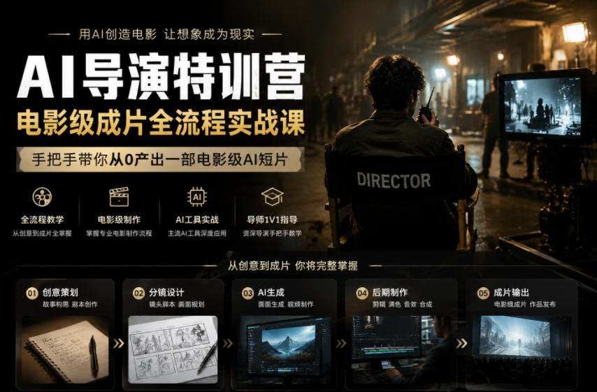AI导演特训营,电影级成片全流程实战课,手把手带你从0产出一部电影级AI短片-齐力副业