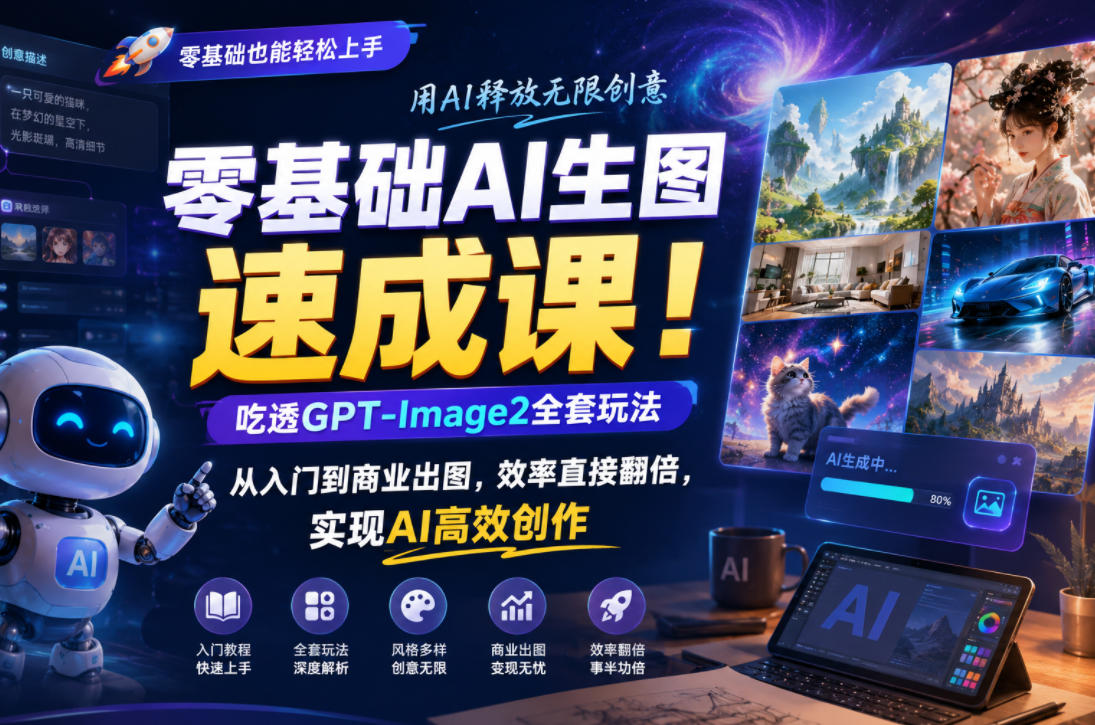 零基础AI生图速成课!吃透GPT-Image2全套玩法,从入门到商业出图,效率直接翻倍,实现AI高效创作-齐力副业