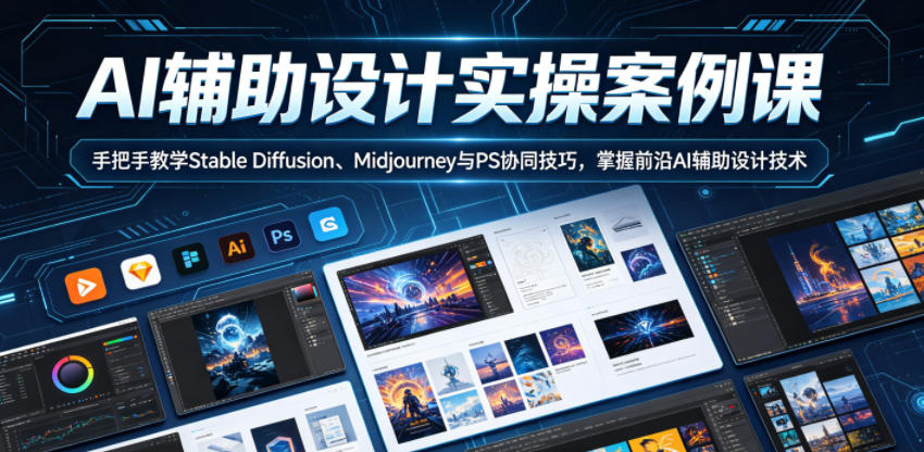 AI辅助设计实操案例课，手把手教学Stable Diffusion、Midjourney与PS协同技巧，掌握前沿AI辅助设计技术-齐力副业