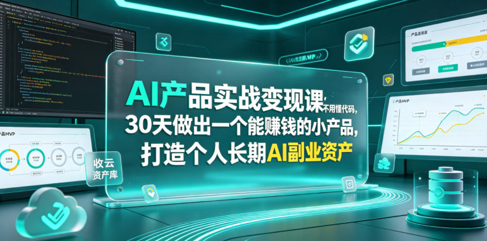 AI产品实战变现课，不用懂代码，30天做出一个能賺钱的小产品，打造个人长期AI副业资产（更新）-齐力副业