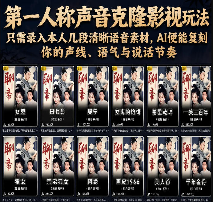 第一人称声音克隆影视玩法,只需录入本人几段清晰语音素材,AI便能复刻你的声线、语气与说话节奏-齐力副业