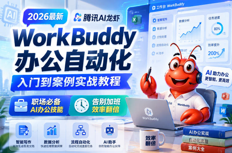 2026最新腾讯AI龙虾WorkBuddy办公自动化入门到案例实战教程,职场必备AI办公技能,告别加班,效率翻倍-齐力副业