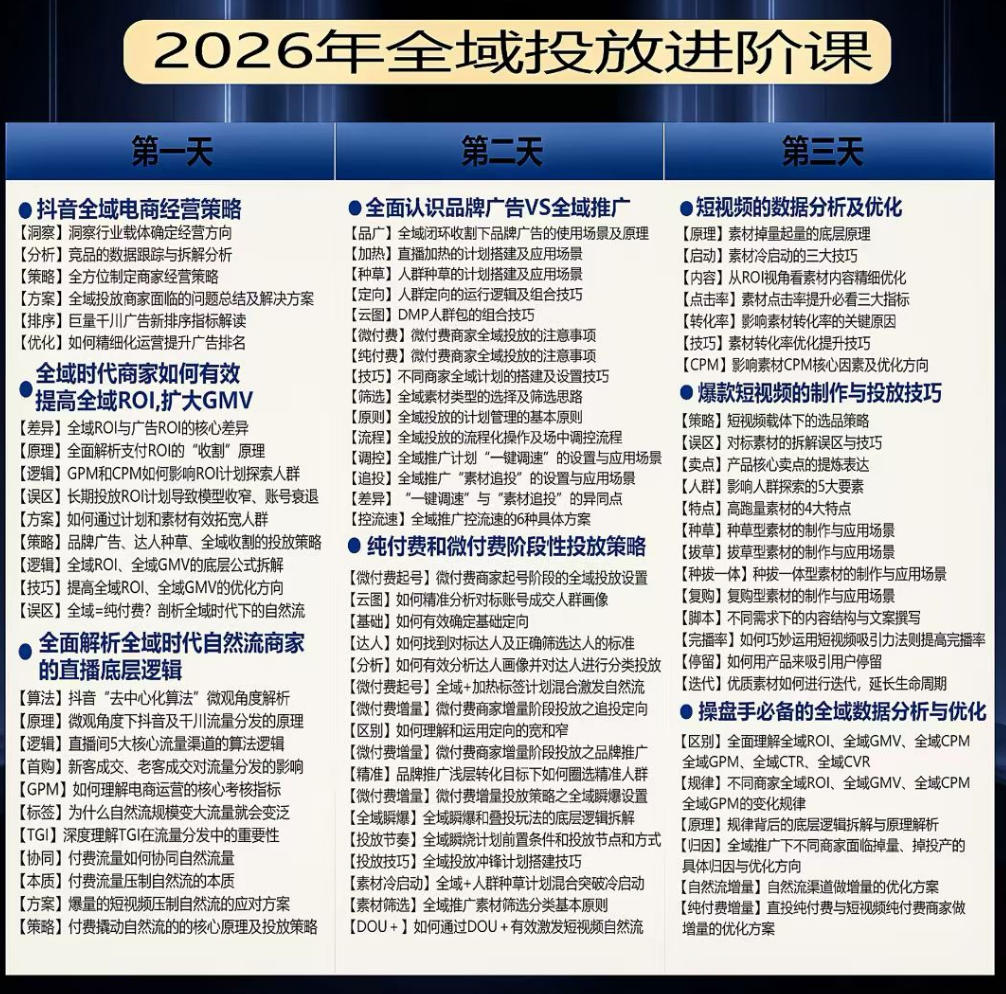 千川扫地僧2026抖音全域投放进阶课,少走弯路·快速起量·掌控增长,6月12-14号杭州线下课插图1 千川扫地僧2026抖音全域投放进阶课,少走弯路·快速起量·掌控增长,6月12-14号杭州线下课插图1
