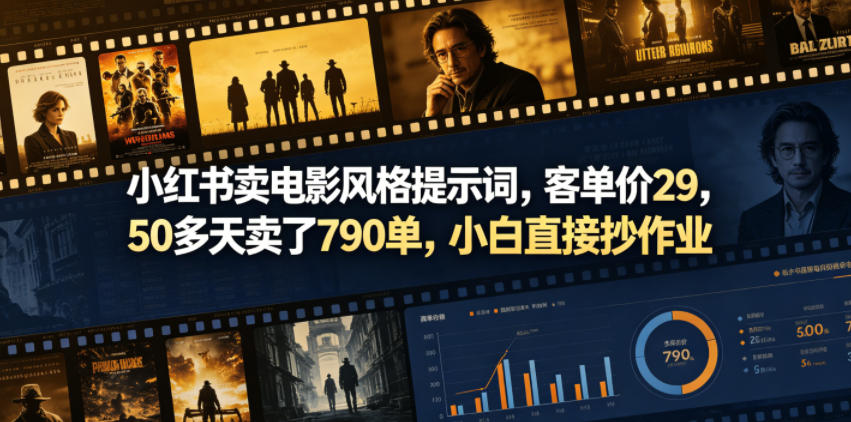 小红书卖电影风格提示词,客单价29,50多天卖了790单,小白直接抄作业!-齐力副业