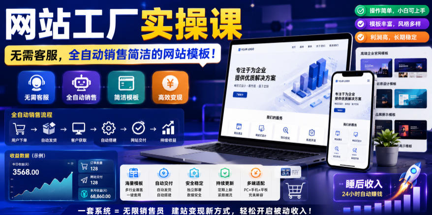 网站工厂实操课,无需客服,网站模板自动赚钱!【原创双语字幕】-齐力副业