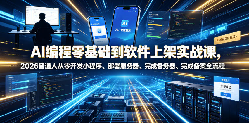 AI编程零基础到软件上架实战课，2026普通人从零开发小程序、部署服务器、完成备案全流程项目落地教程-齐力副业