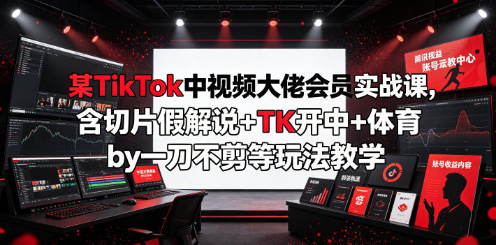 某TikTok中视频大佬会员实战课，含切片假解说+TK开中+体育by一刀不剪等玩法教学-齐力副业