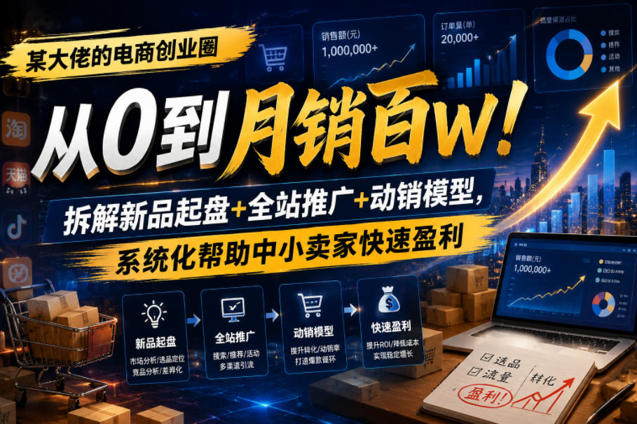 某大佬的电商创业圈从0到月销百W!拆解新品起盘+全站推广+动销模型,系统化帮助中小卖家快速盈利-齐力副业