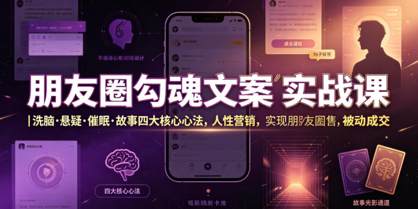 朋友圈勾魂文案实战课｜洗脑·悬疑·催眠·故事四大核心心法，吃透人性营销，实现朋友圈不销而售被动成交-齐力副业
