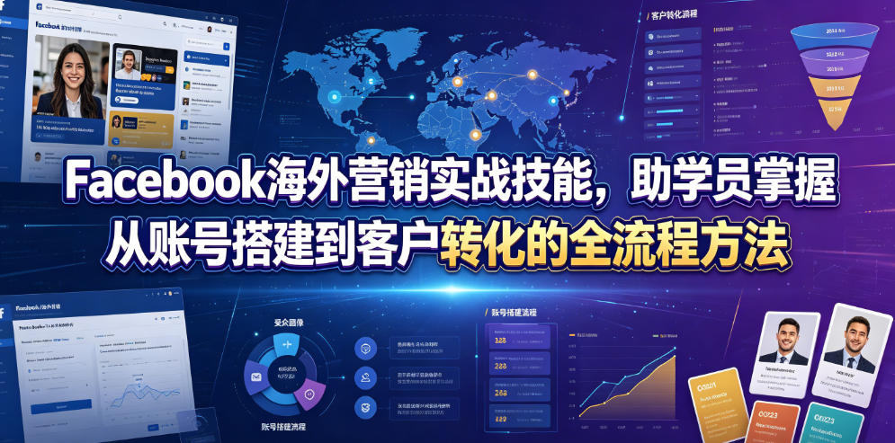 Facebook海外营销实战技能，助学员掌握从账号搭建到客户转化的全流程方法-齐力副业