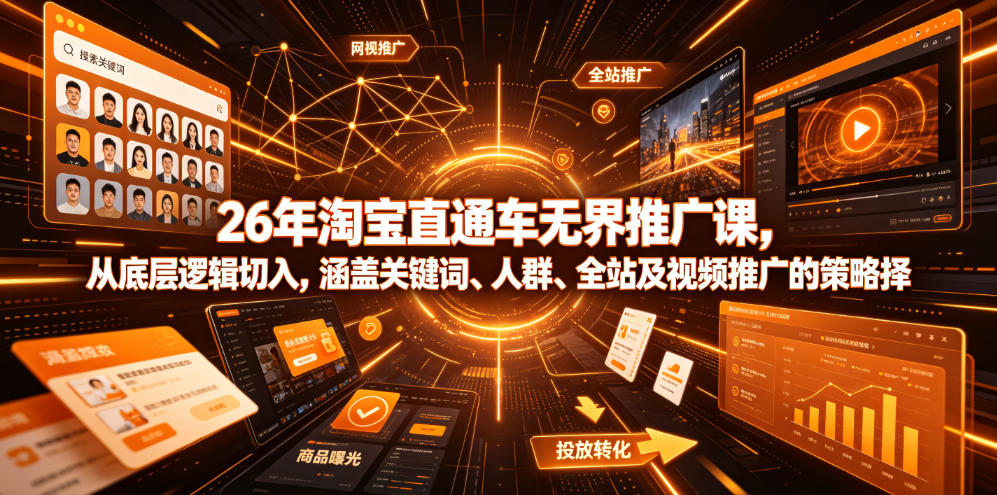 26年淘宝直通车无界推广课，从底层逻辑切入，涵盖关键词、人群、全站及视频推广的策略选择-齐力副业