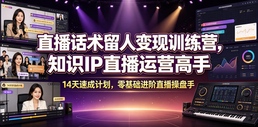 直播话术留人变现训练营，知识IP直播运营高手，14天速成计划，零基础进阶直播操盘手-齐力副业